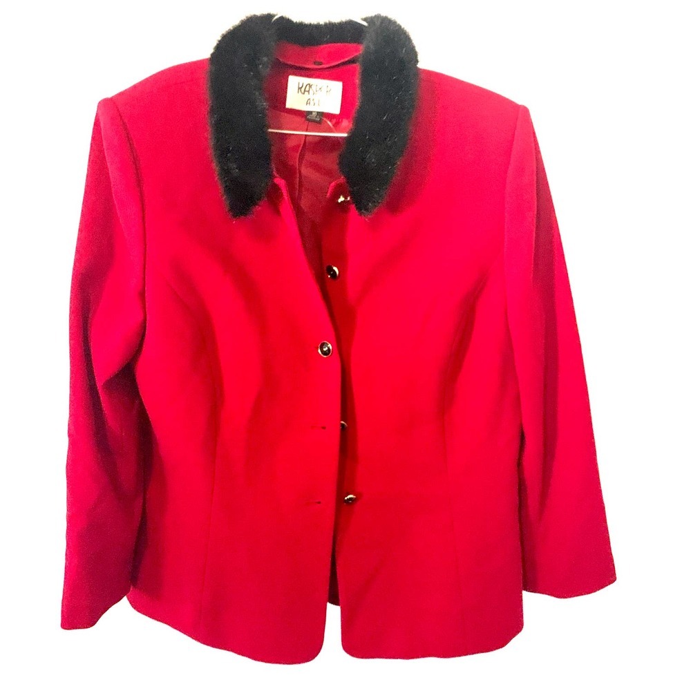 Kasper A.S.L. red black Christmas jacket size 16
